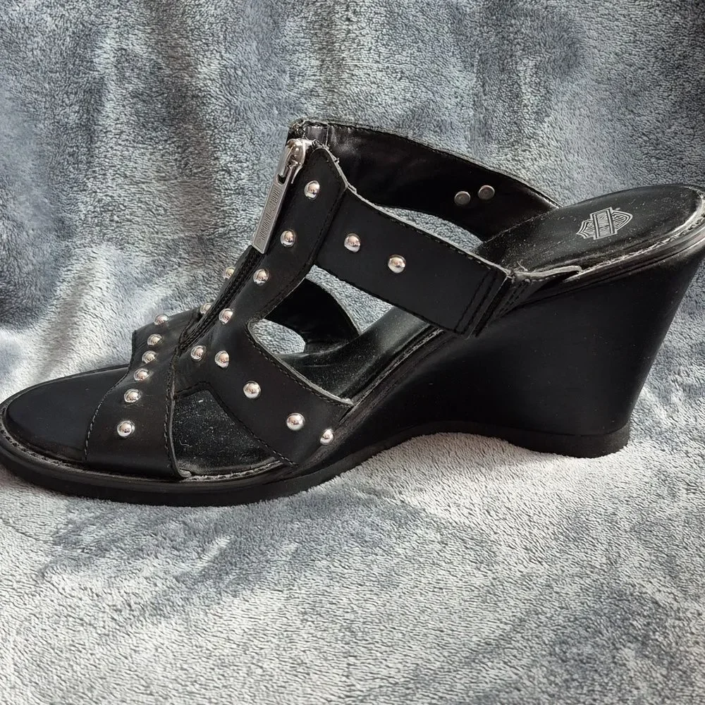 Harley-Davidson Women's 7.5 Black Wedge Silver Studded - NWOT